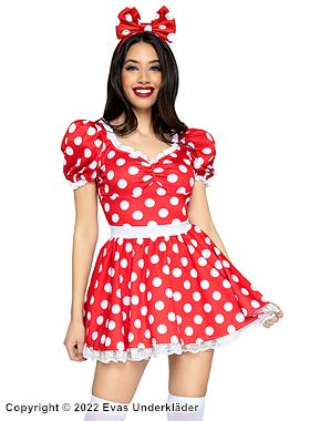 Maus (Frau), Kostüm-Kleid, großes Schleife, Spitzenkante, Puffärmel, polka dot